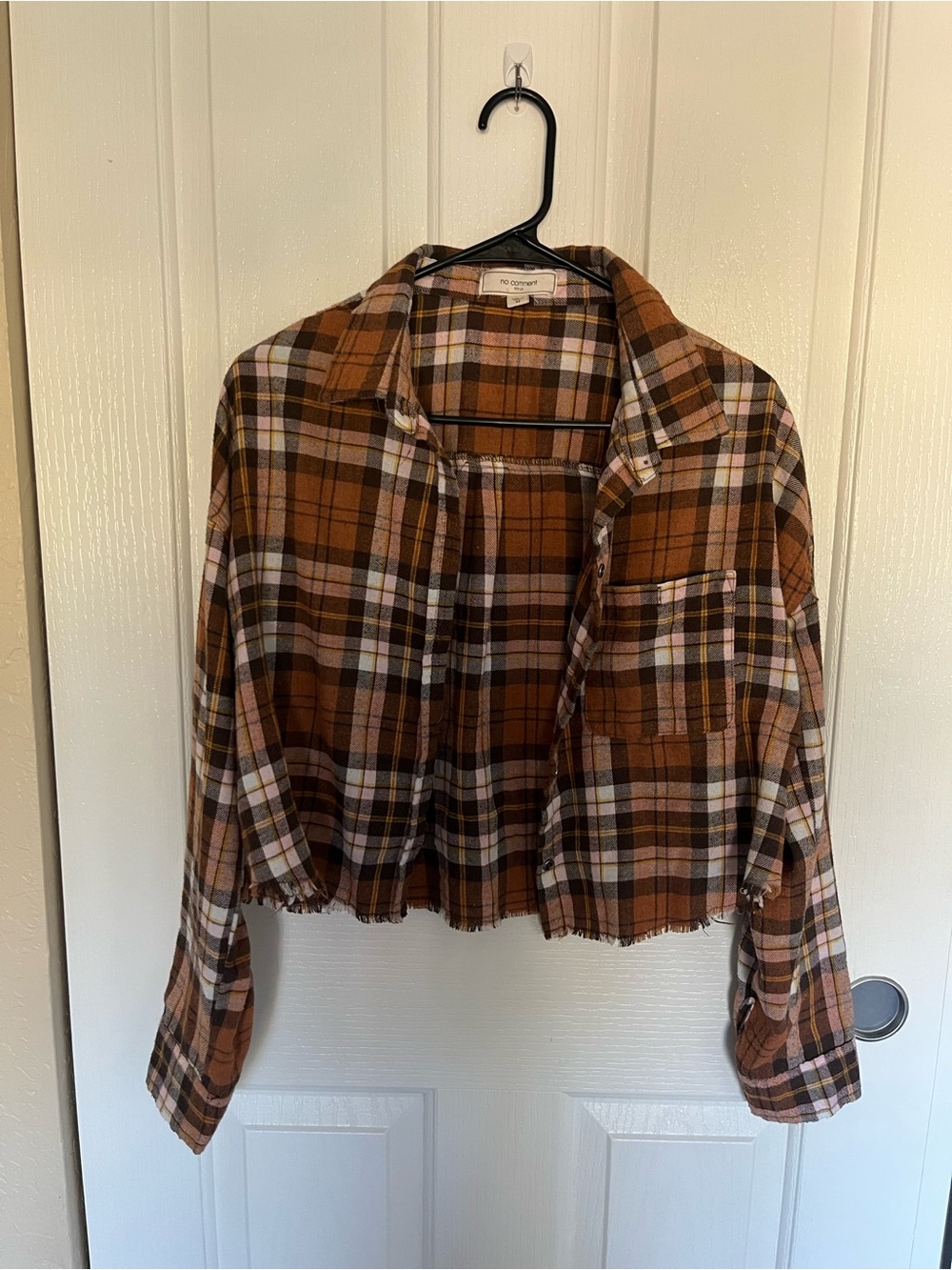 Cropped Plaid Button-Up Jacket - Brown Plaid
